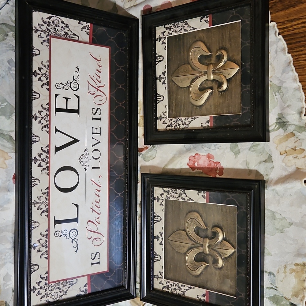 HOME DECOR 2-Fleur De Lis 1-Love Is Patient, Love Is Kind Framed Art | 3-piece